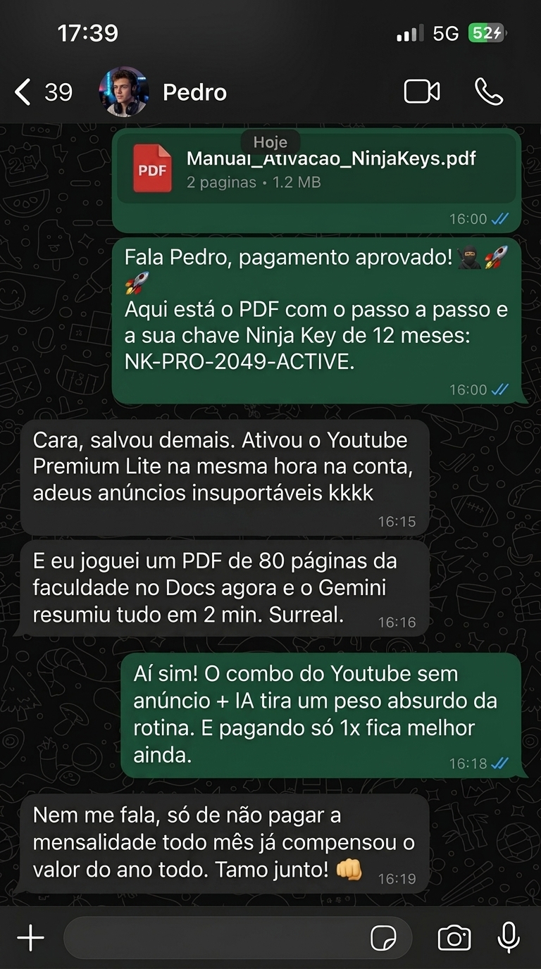 Depoimento WhatsApp Cliente Ninja Keys 1