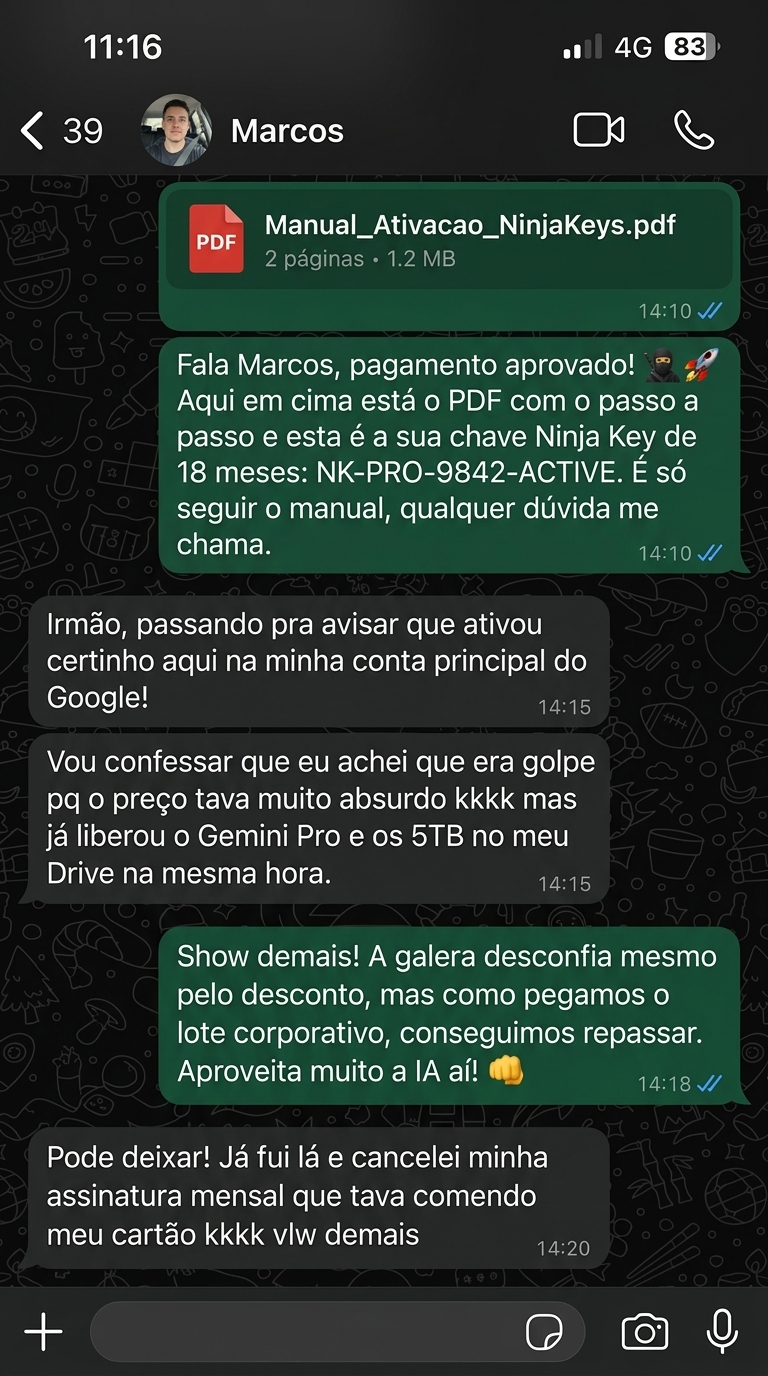 Depoimento WhatsApp Cliente Ninja Keys 2