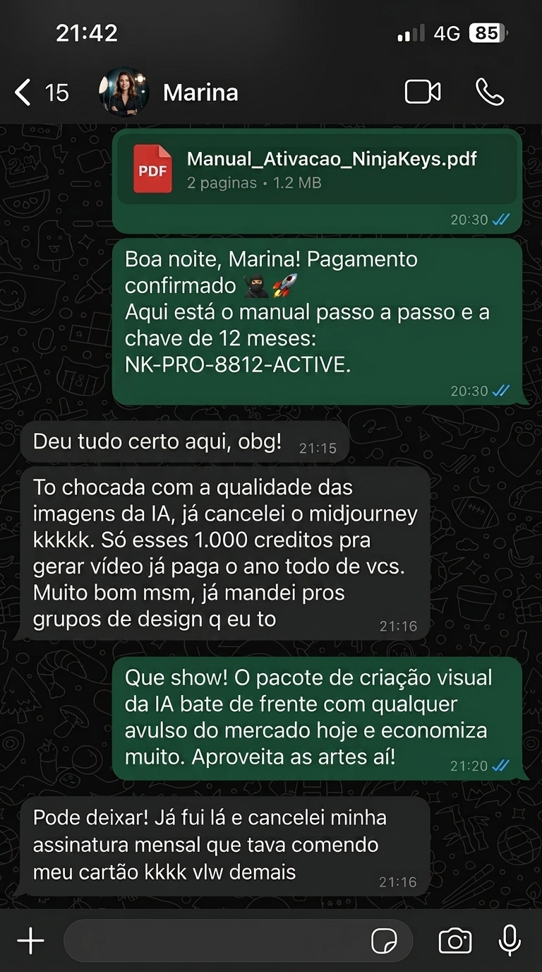 Depoimento WhatsApp Cliente Ninja Keys 3