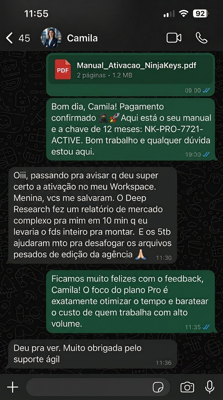 Depoimento WhatsApp Cliente Ninja Keys 4